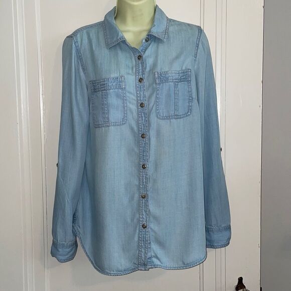 Talbots light blue denim chambray long sleeved shirt - Picture 1 of 10